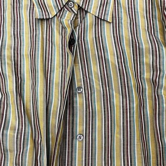 Doncaster Sport Shirt Womens 12 Silk Hidden Button Up Striped Multi-Color LS - Picture 3 of 9